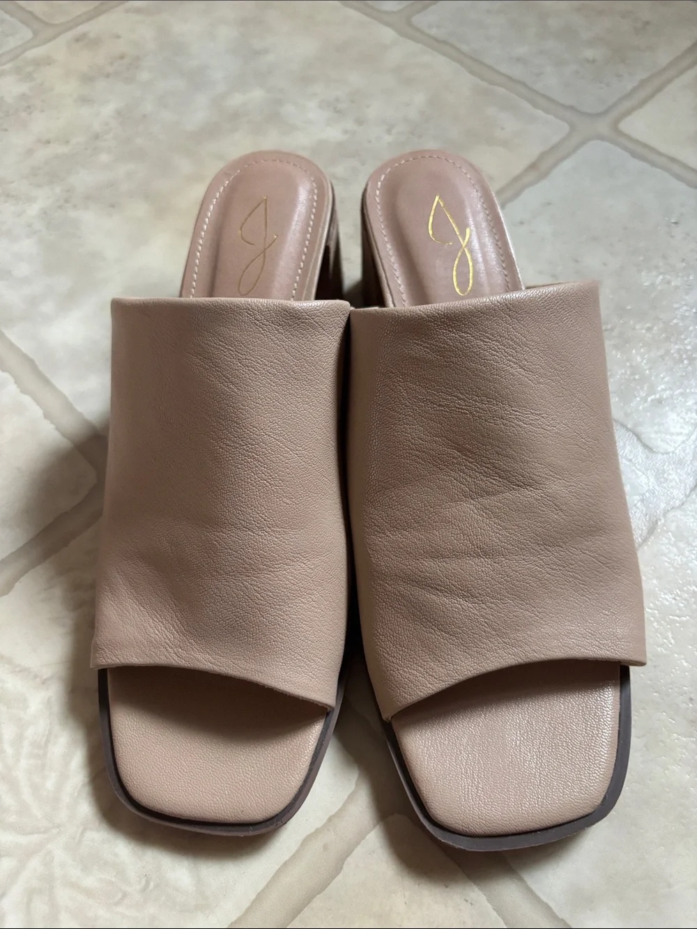 Joie Olympia Tan Beige Block Heel Square Toe Mule Sandals Women 8M
